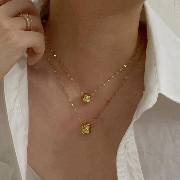 

pendant necklaces vsnow minimalist double-layer round beads necklace for women trendy gold color stainless steel party jewelry, Silver