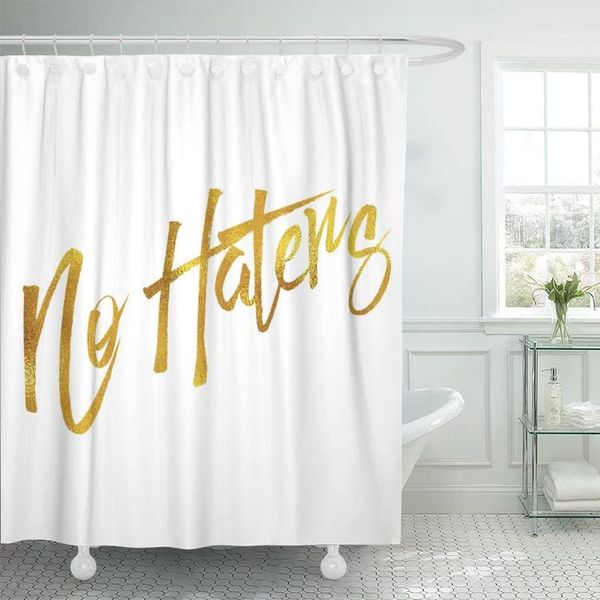 

shower curtains faux no haters motivational quote gold hate inspirational curtain waterproof fabric 72 x inches set with hooks