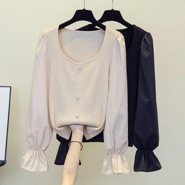 

women's sweaters 2021 autumn and winter solid sweater jumpers retro korean style loose knitwear button warm basic, White;black