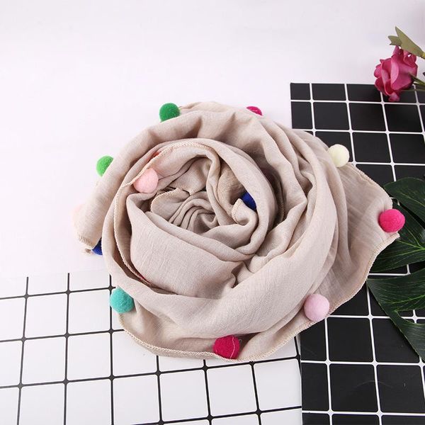 

scarves & wraps spring&autumn long scarf for child kids solid color with pom balls neckchief cotton soft shawls stylish hijab drop, Red;brown