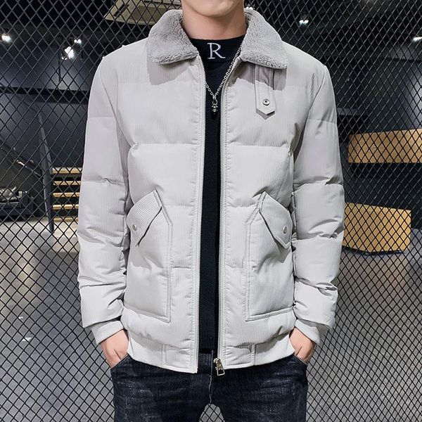 

men's down & parkas jacket winter cotton koreantrend net black thick lapel youth slim warm parka coat clothing