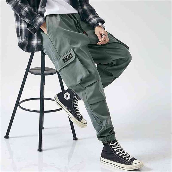 

fashion multi-pockets causal cargo pants men streetwear men joggers baggy pants, Black