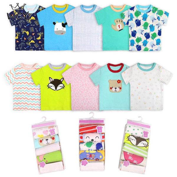 

pcs/lot random color fashion baby girls and boys short slereve t shirts cartoon print cotton soft clothes ropa de jumpsuits, Blue