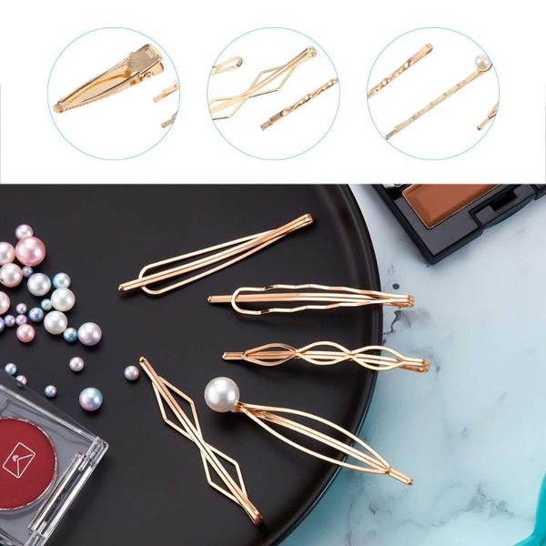 

17pcs manmade pearl hair clips geometric hollow barrettes metal accessories