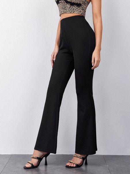 

flare leg solid pants o0t9#, Black;white