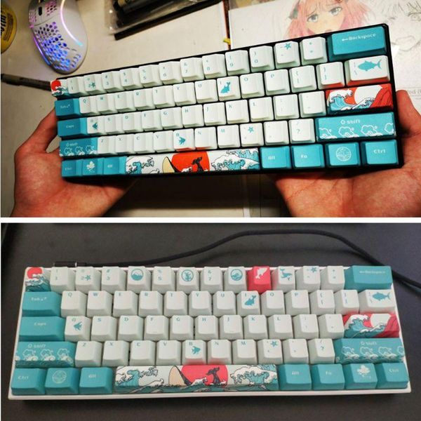 

sides dye-sublimation 108 keys oem pbt keycaps full set mechanical keyboard ukiyo-e sea waves keyboards