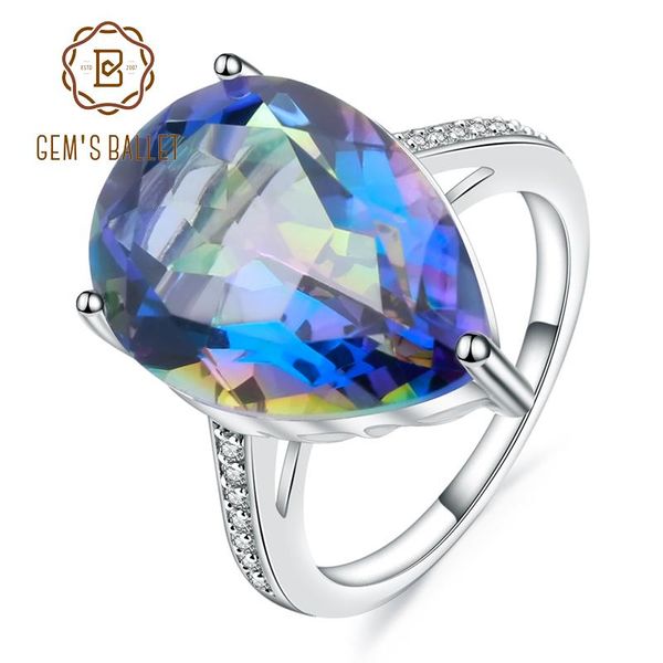 

cluster rings gem's ballet 10.68ct natural rainbow mystic quartz cocktail for women 925 sterling silver engagement ring fine jewelry, Golden;silver
