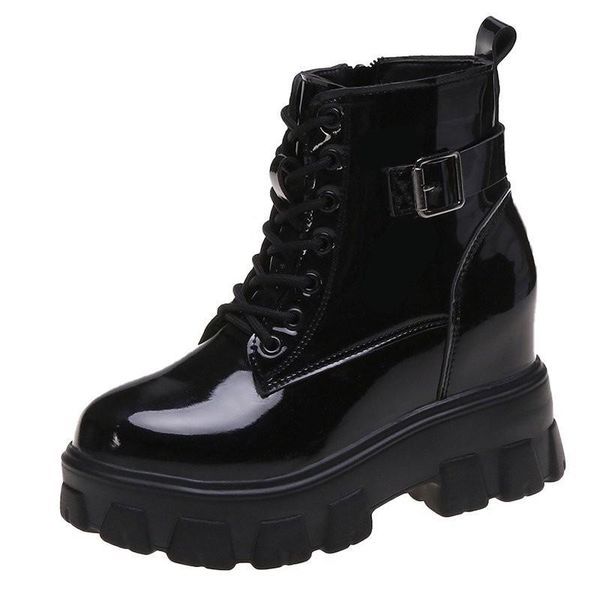

boots winter thick-soled inner-increasing plus velvet warm shoes ladies non-slip super high-heeled knight leather, Black