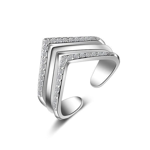 

wedding rings zircon v shape crown ring three layers geometric open adable finger hollow rose gold sier color jewelry, Slivery;golden