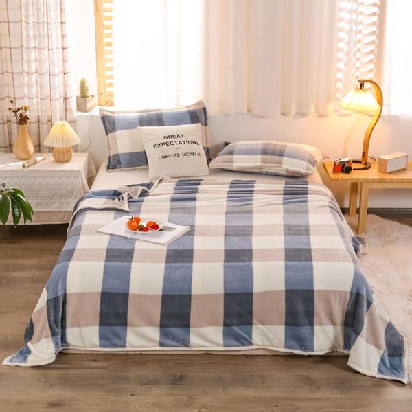 

blankets plaid blanket on the beds queen king size quality bedspread for winter warm cobertor geometric stripe coral fleece throw