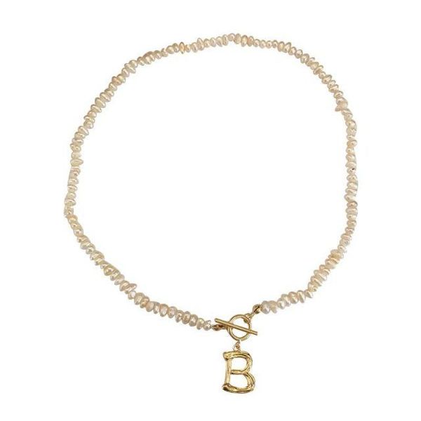 

women's necklace letter natural pearl necklace copper plated, Silver
