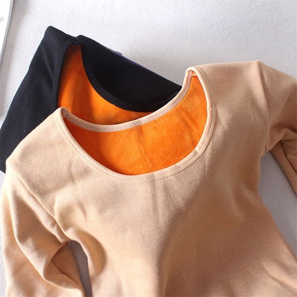 

autumn winter plus velvet long sleeve t shirt women thick warm cotton tshirt women casual tee shirt femme slim ladies 210317, White