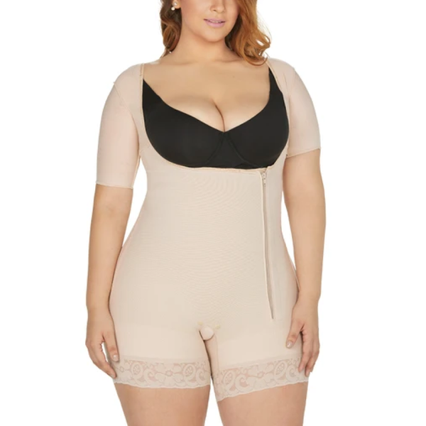 

women's shapers beige middle sleeve zip adjustable shapewear shaper breathable fabric front closure bodysuit women lace, Black;white