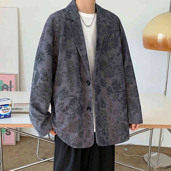 

men's suits & blazers korean fashion men 's casual youth handsome trend loose print suit jackets 5xl 6xl fhrp, White;black