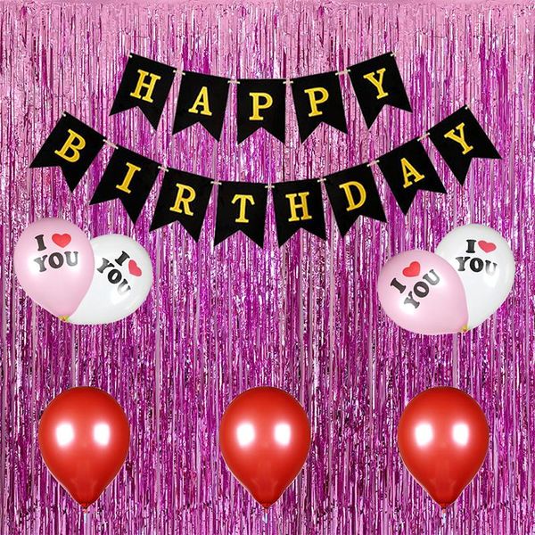 

spanish english birthday party wedding set rain silk curtain flag balloon decoration background