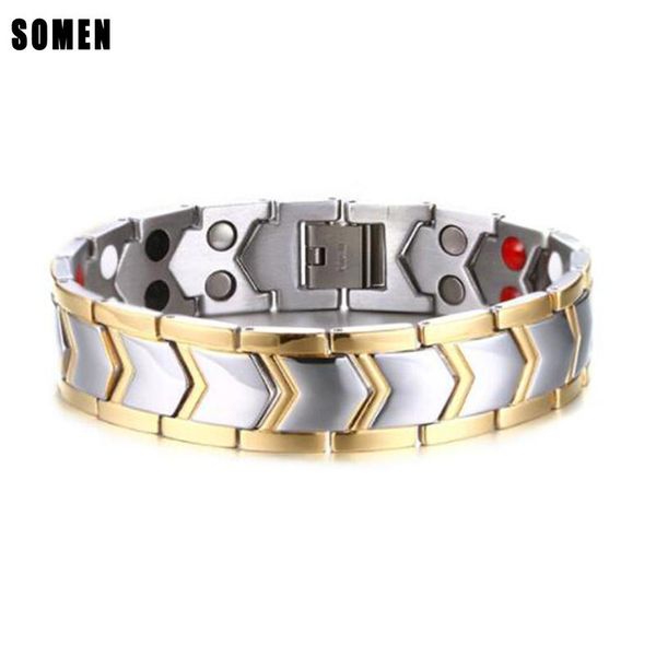 

classic style titanium magnetic bracelet for men gold color chain health energy germanium bracelets bangles fashion jewelry link,, Black