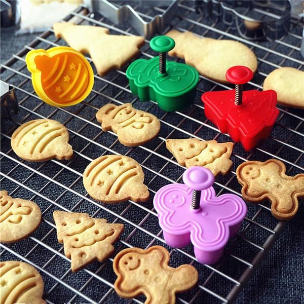 

baking moulds 4pcs stamp biscuit mold 3d cookie plunger cutter pastry decorating diy food fondant mould tool christmas tree snowman