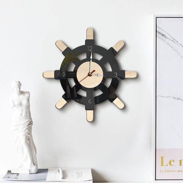 

wall clocks nordic creative individual ship rudder clock black and white retro silent simple decoration