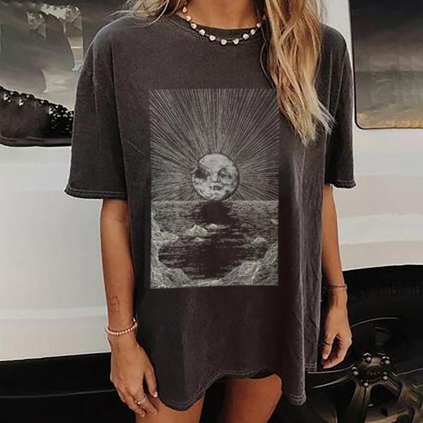 

women's t-shirt oversized t-shirts vintage 90s sun printed pattern loose casual short sleeve tee graphic harajuku, White