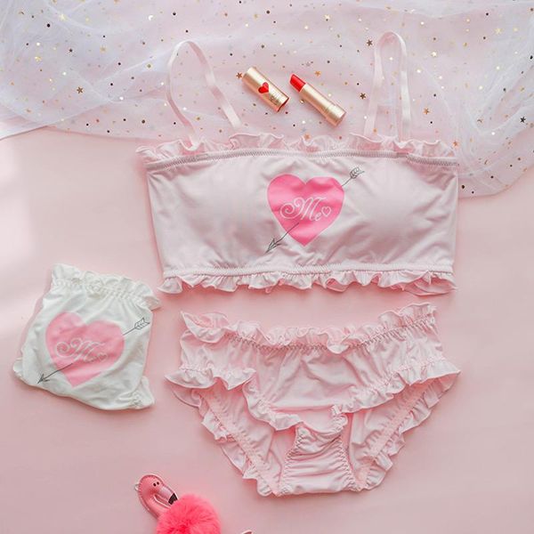 

bras sets japanese pink cute chiffon bra&panties set wiresoft underwear sleep intimates kawaii lolita women lingerie boudoir, Red;black