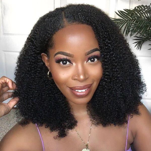

brazilian afro kinky curly u part wig human hair glueless middle u shape wigs for black woman 150%, Black;brown