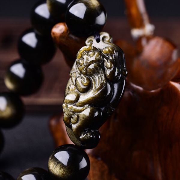 

bracelet natural gold obsidian leaf men's and women's picchu donghai crystal gift jewelry, Golden;silver