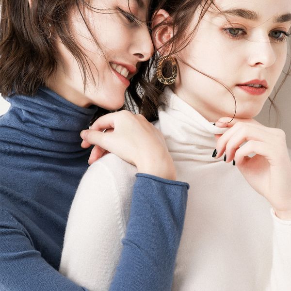 

autumn winter base inner solid color cashmere sweaters women's slim pile collar bottoming shirt pullover knit 210520, White;black