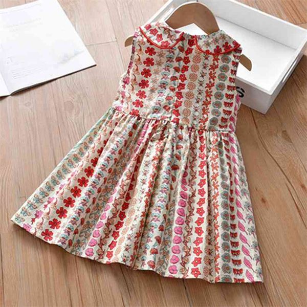 

girls dress summer sleeveless lapel collar floral printed sweet princess party toddler kids clothes 210611, Red;yellow