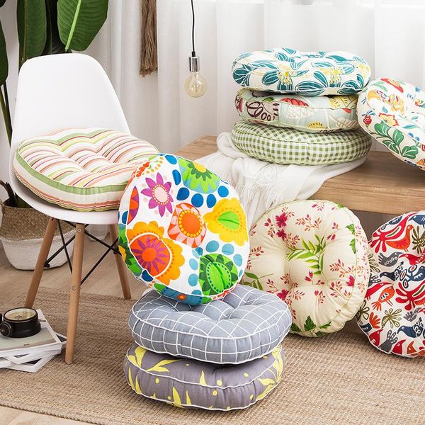 

pastoral-style round thicken cushion home floor soft pad square cotton canvas flower pattern seat chair back cushion/decorative pillow