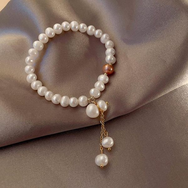 

pearl bracelets elastic chain bangles for women girl elegant white ball simple jewelry gifts party wedding daily life accessorie charm, Golden;silver