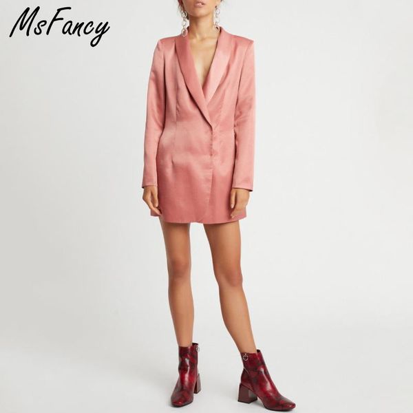 

women's suits & blazers msfancy pink blazer dress women 2021 vintage slim long suit jacket mujer hidden breasted satin mini robes, White;black