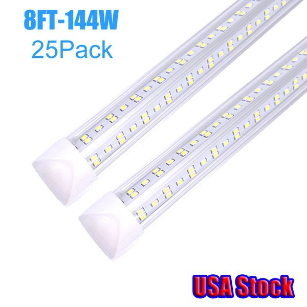 LED Tüp 8ft Mağaza Işık Fikstürü 144 W Soğutucu Kapı Dondurucu Ampüller 2ft 4ft 5ft 6ft V Şekil Entegre Tavan Lambaları ABD Stok 25 Paket