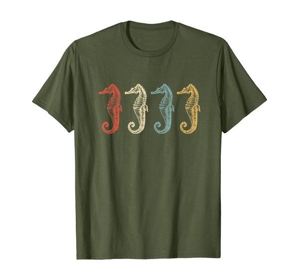 

vintage marine biology sea horse retro t-shirt, White;black