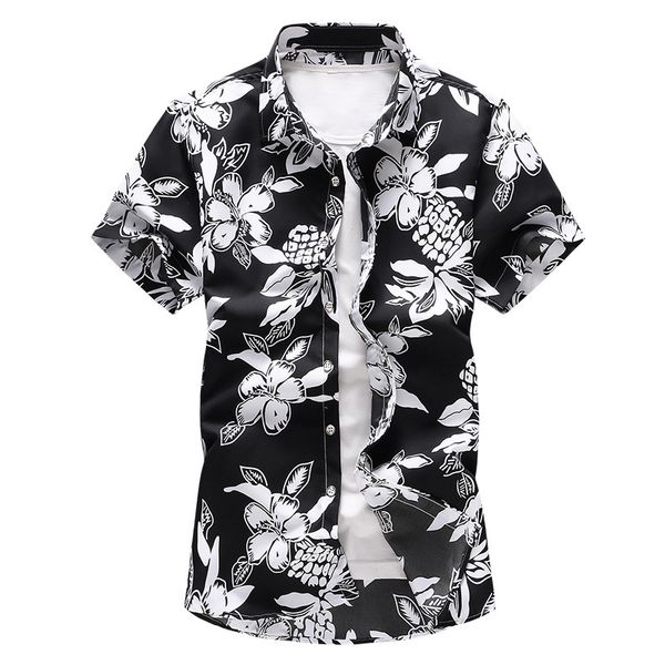 

2020 summer new style mens hawaiian shirt fashion casual male short sleeve flower shirt clothes plus size 5xl 6xl 7xl, White;black