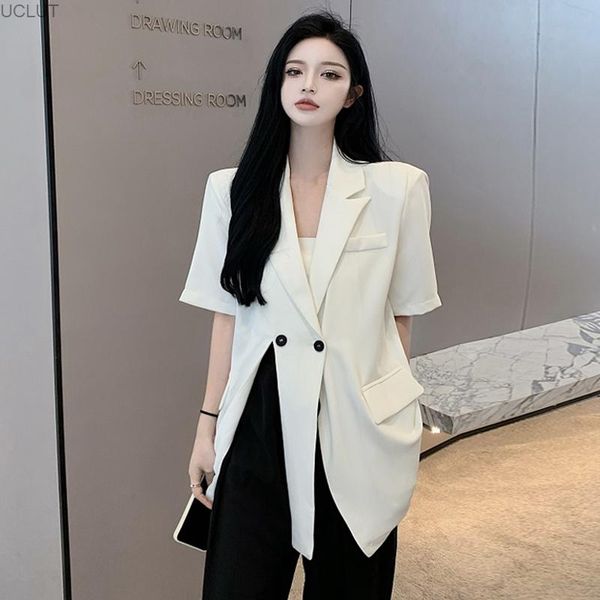 

women's suits & blazers white short sleeve suit coat summer 2021 net red design split thin fried street top, White;black