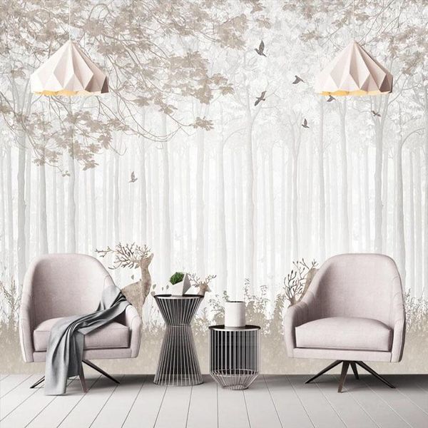 

custom any size mural wallpaper 3d hand painted woods sika deer background wall decor living room bedroom papel de parede sala wallpapers