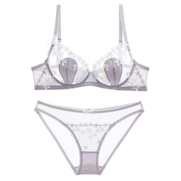 

bras sets osemiss ultra-thin cup transparent mesh underwear embroidered bra set perspective temptation female thin section, Red;black
