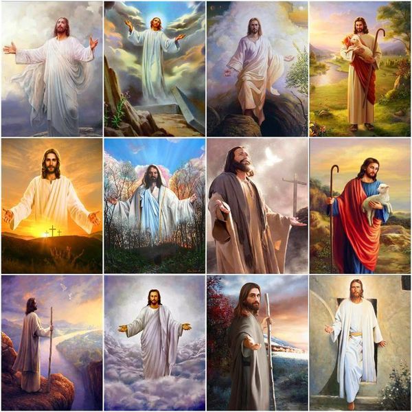 

paintings gatyztory diy pictures by number jesus figure decor painting numbers religion drawing on canvas handpainted art gift
