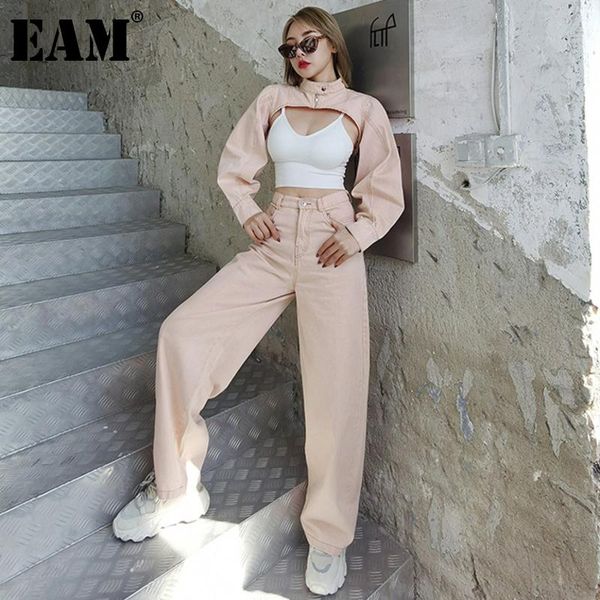 

[eam] wide leg pants two piece suit stand collar long sleeve loose fit women fashion tide spring autumn 2021 1dd6404 women's, White
