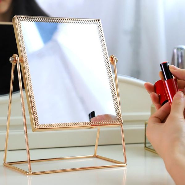 

metal gold rectangle make-up mirror golden makeup vanity decorative mirrors perfect for dressing table - champagne