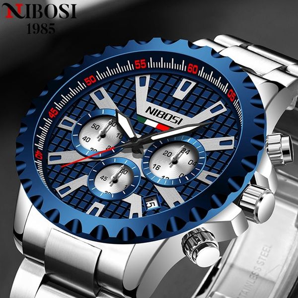 

wristwatches nibosi fashion mens watches stainless steel chronograph quartz watch men sport male clock relogio masculino, Slivery;brown