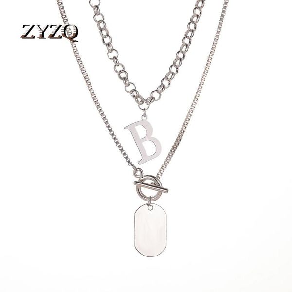 

chains zyzq female necklace multi layered english alphabet b choker statement metal for women girl party gift jewelry, Silver