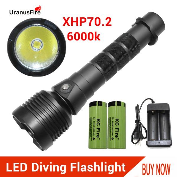 

xhp70.2 led scuba diving torch 6000k waterproof underwater 100m powerful dive lamp 18650 22650 flash light flashlights torches