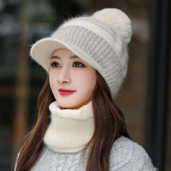 

beanie/skull caps winter hat fur keep neck warmer set thick beanie cap casual hats for women add lining warm knitted, Blue;gray