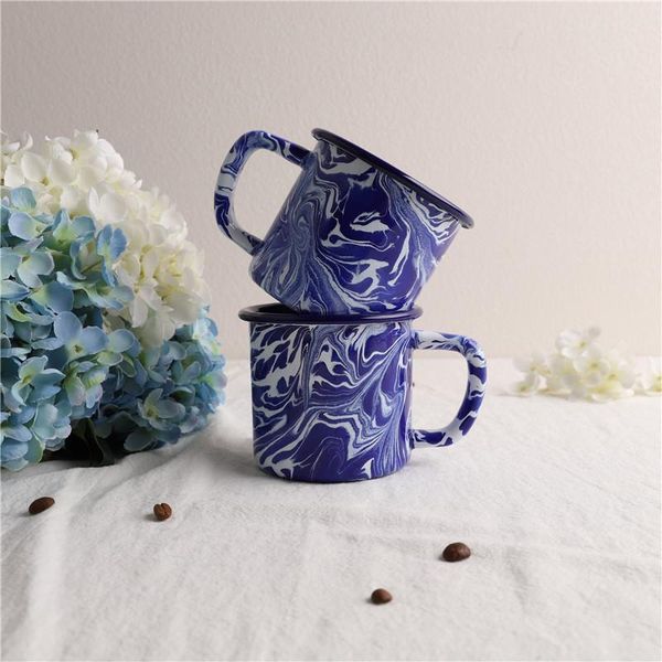 

impression enamel american style art blue marble water cup coffee milk tea mugs
