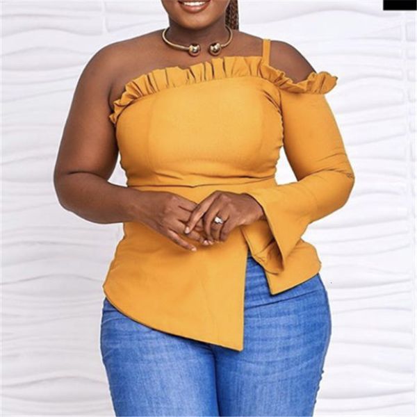 

female blouses shirt off shoulder drooling irregular length yellow peplum sleeves spring fashions bluish ladies yv0e, White