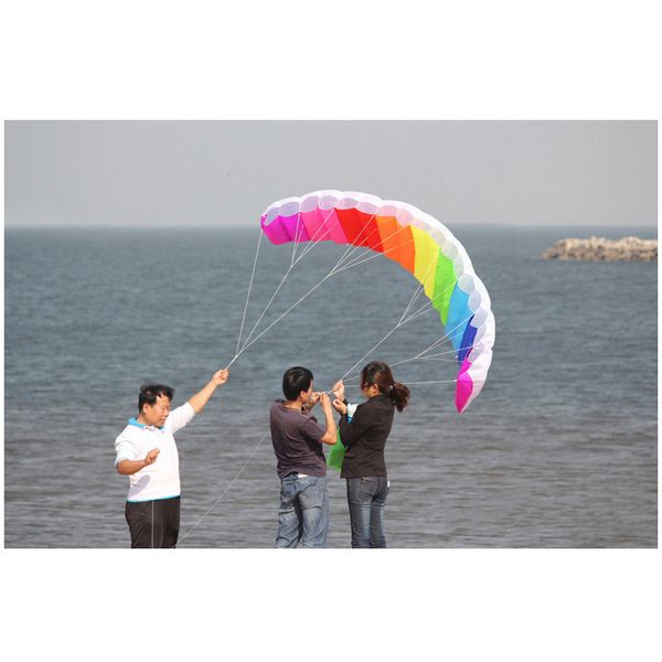 

2m power dual line stunt parafoil power sport kite parachute rainbow nice beach kite with 2pcs 30m nylon flying lines