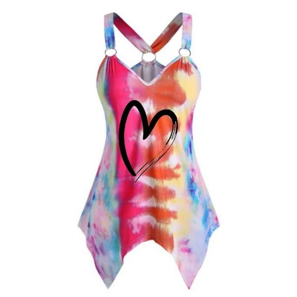 

women's blouses & shirts women tie-dye blouse fashion v-neck plus size o ring handkerchief tank blusas de mujer 2021, White