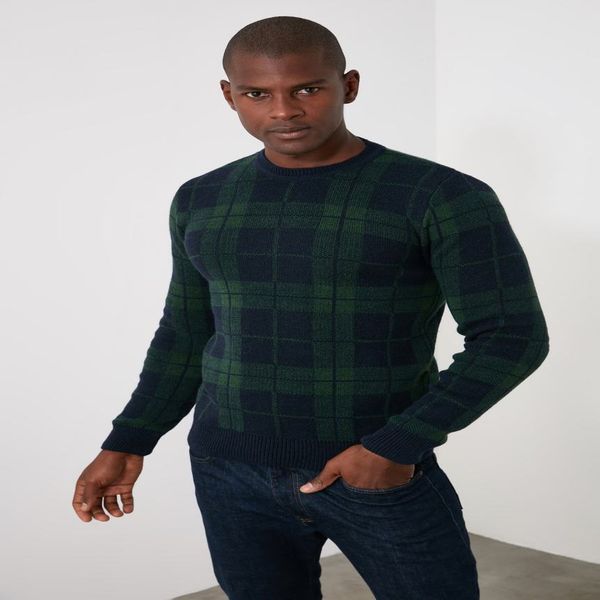 

men's knitted plaid sweater, bicycle collar, tmnaw21kz0369, White;black