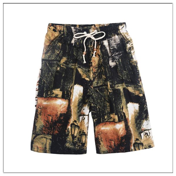 

2021 basketball shorts summer style cotton and linen printed big pants beach men's loose sport bbb555, Black